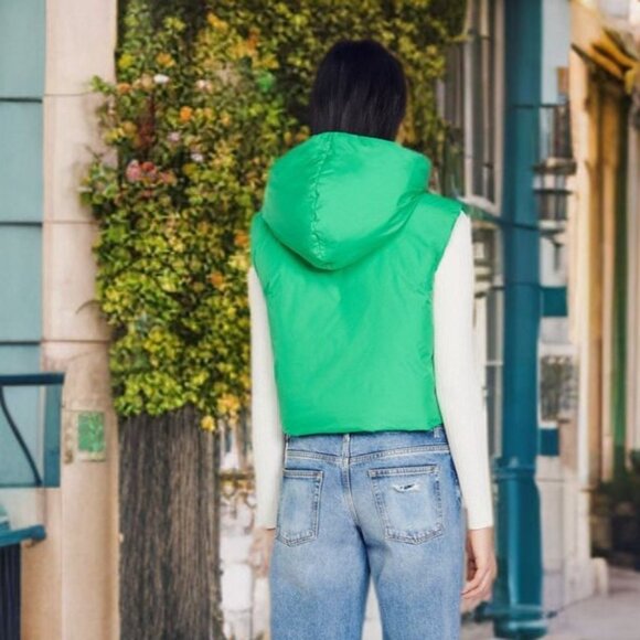 SANDRO Paris Puffer Vest Sleeveless Jacket Full Zip Dovy Hooded Cropped Coat Top - Picture 5 of 12